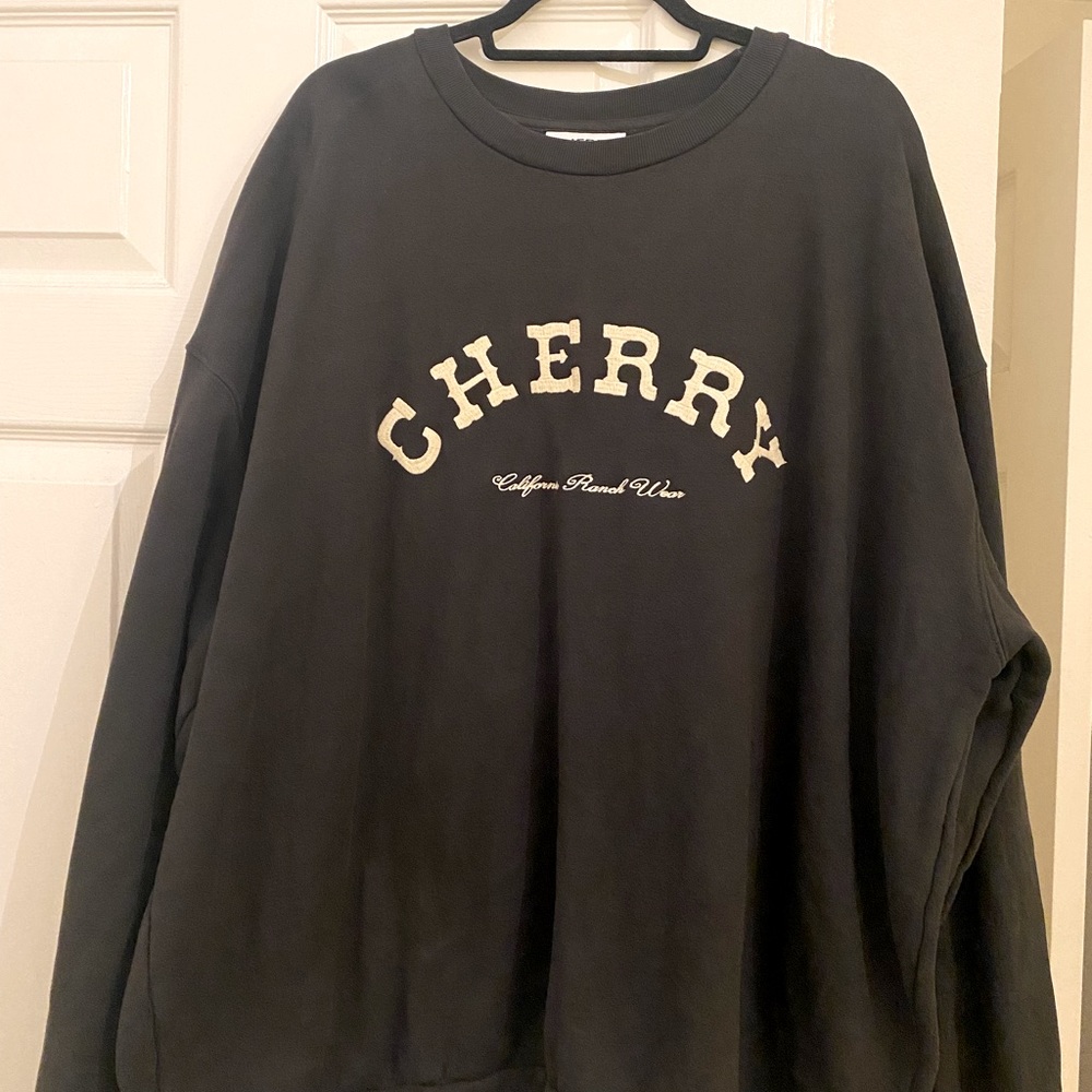Cherry Athletic Crewneck Sweater Size XXL Oversized Dark Gray/Off-Black